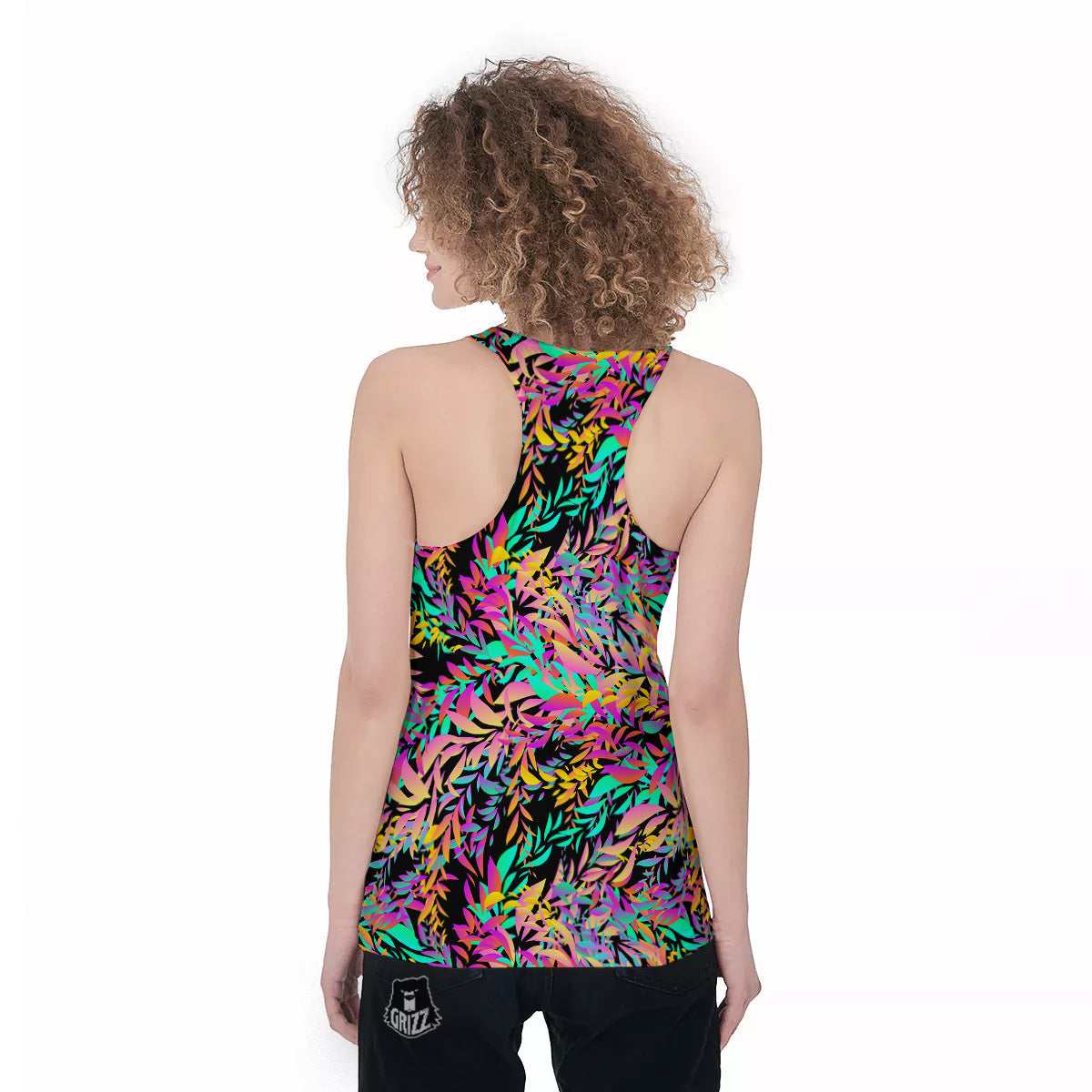 Abstract Leaf Neon Print Pattern Women's Racerback Tank Top-grizzshop