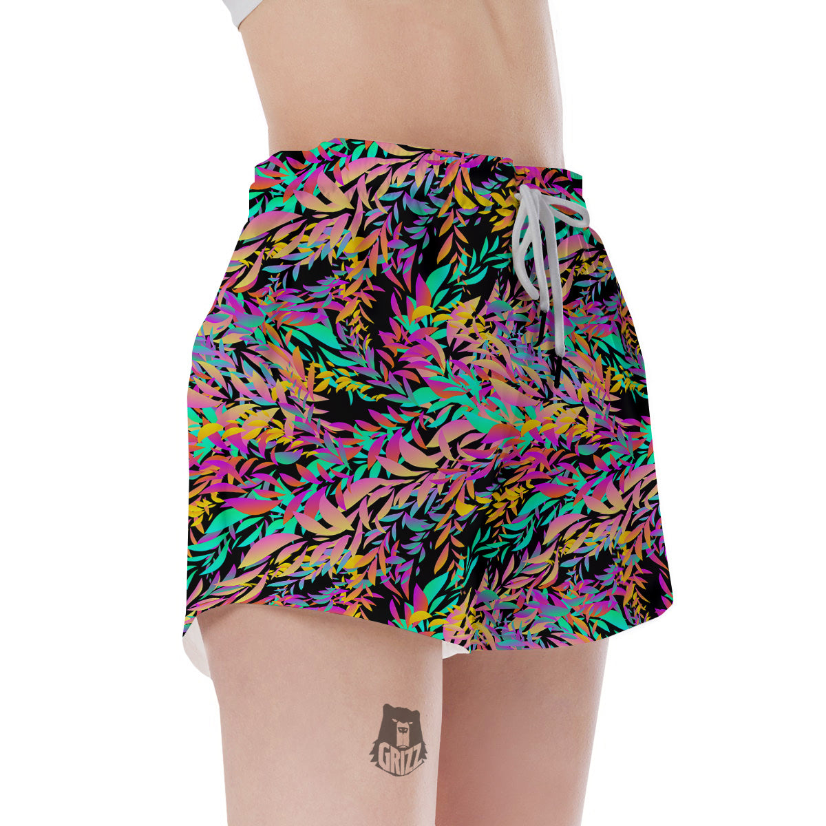 Abstract Leaf Neon Print Pattern Women's Shorts-grizzshop