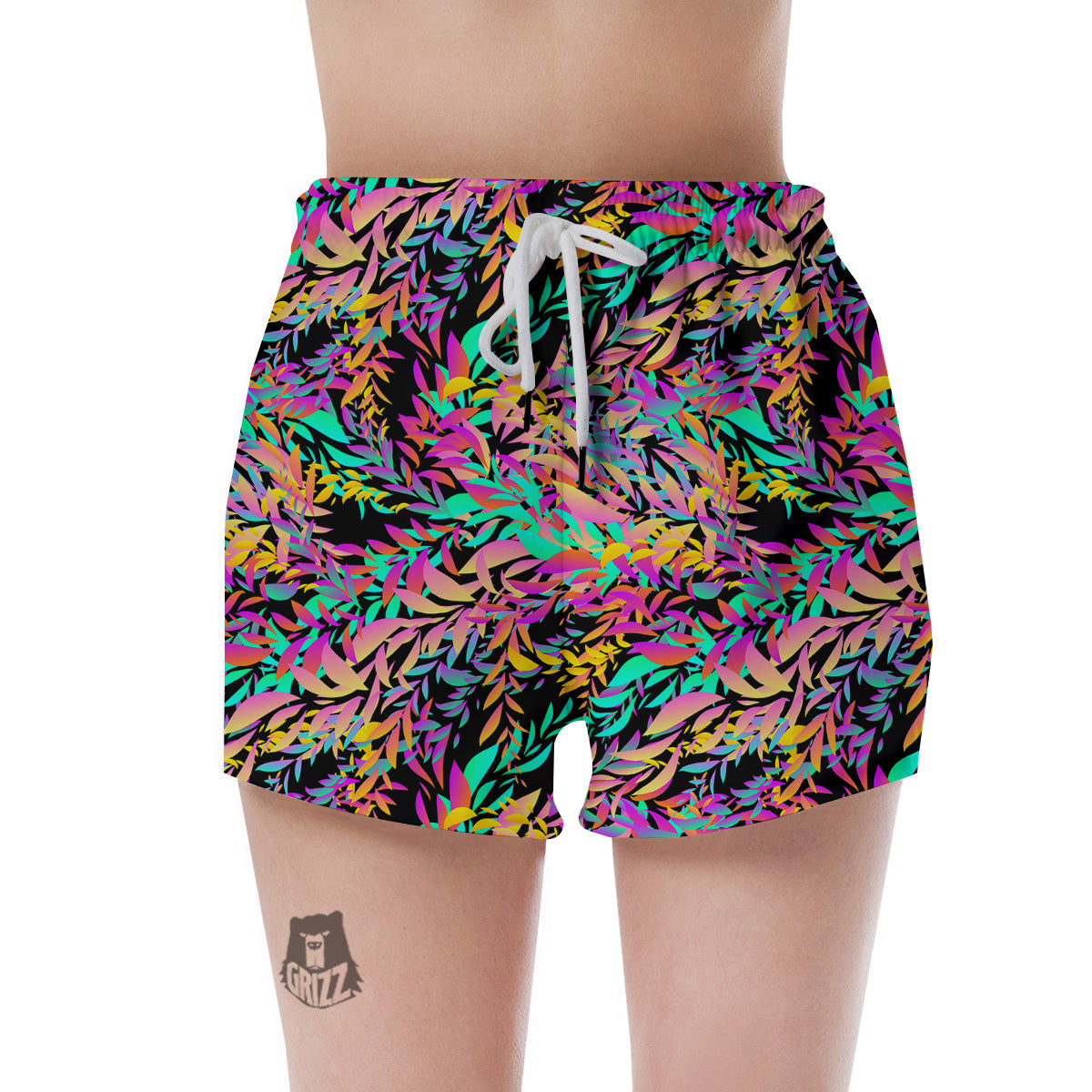 Abstract Leaf Neon Print Pattern Women's Shorts-grizzshop