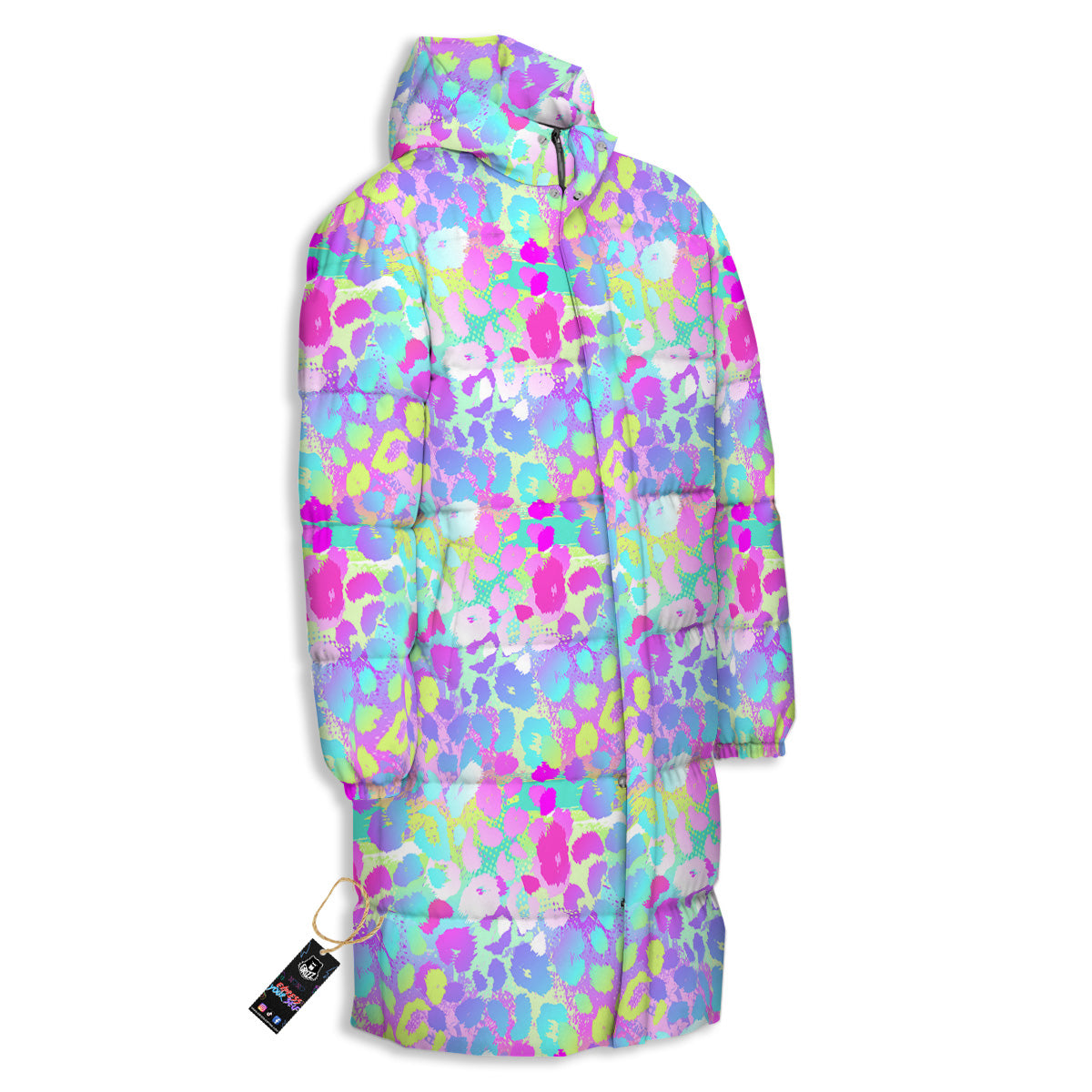 Abstract Leopard Tropical Pastel Print Pattern Long Down Jacket-grizzshop