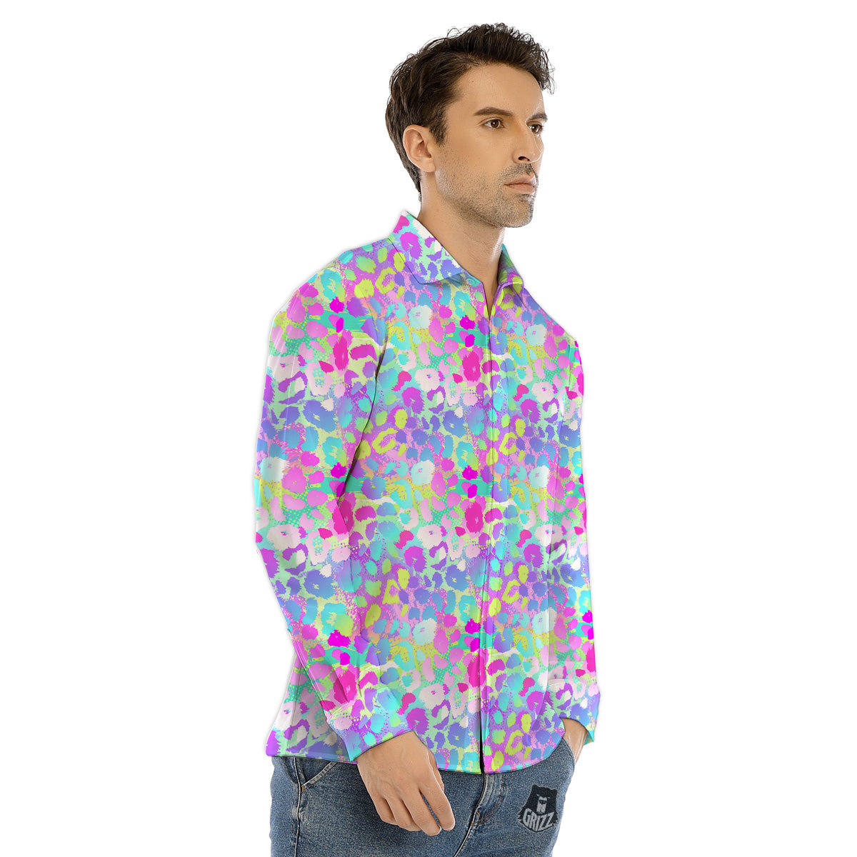 Abstract Leopard Tropical Pastel Print Pattern Men's Dress Shirts-grizzshop