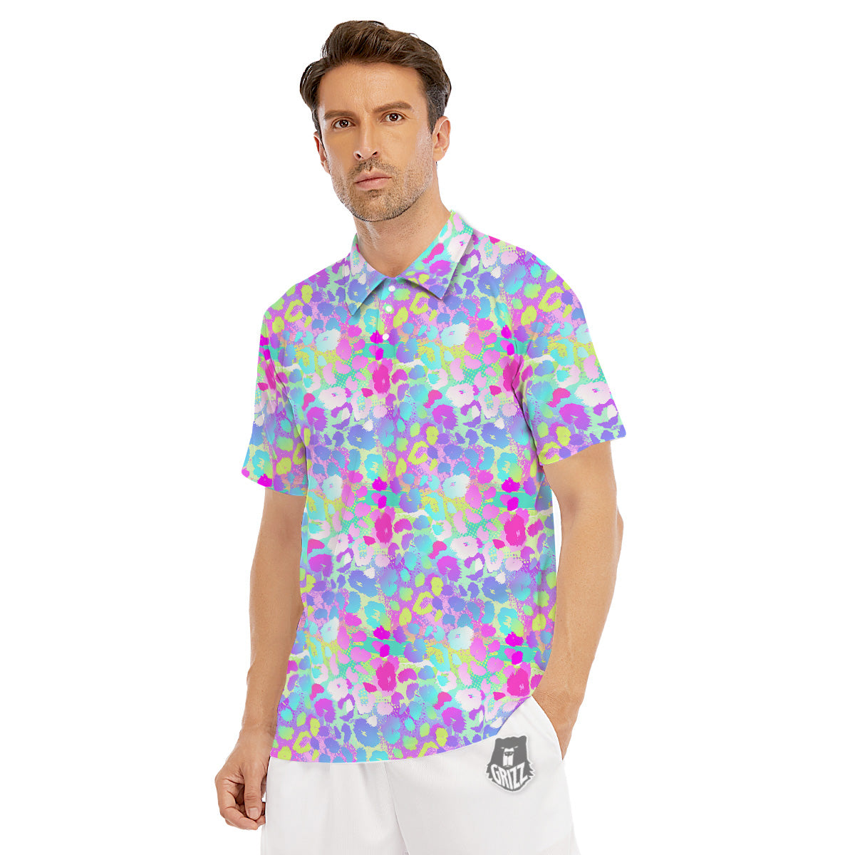 Abstract Leopard Tropical Pastel Print Pattern Men's Golf Shirts-grizzshop