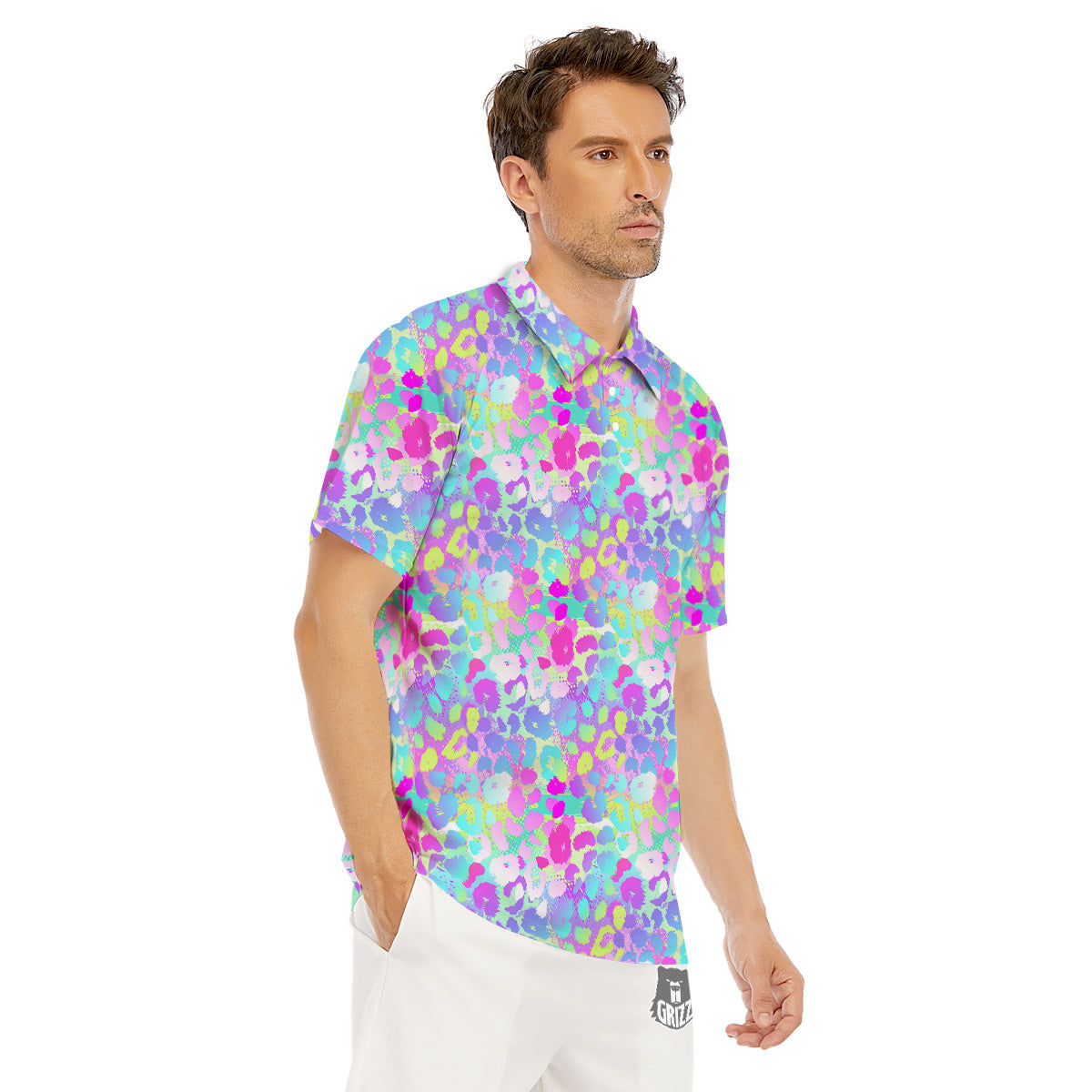 Abstract Leopard Tropical Pastel Print Pattern Men's Golf Shirts-grizzshop