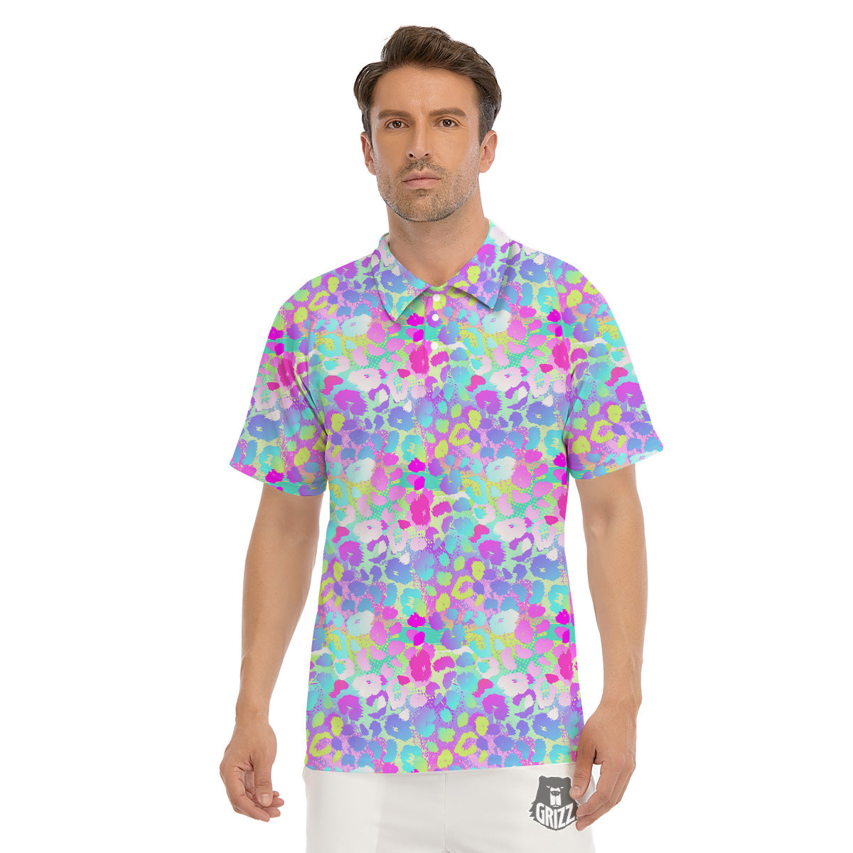 Abstract Leopard Tropical Pastel Print Pattern Men's Golf Shirts-grizzshop