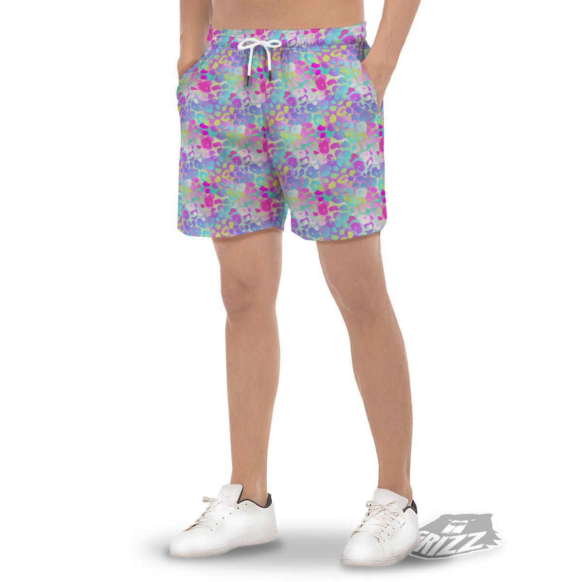 Abstract Leopard Tropical Pastel Print Pattern Men's Gym Shorts-grizzshop