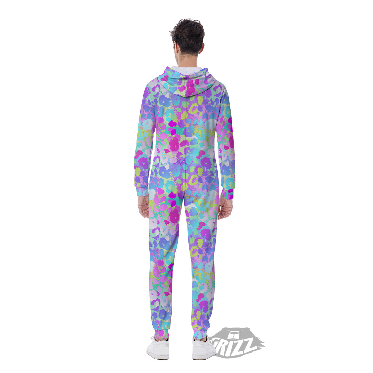 Abstract Leopard Tropical Pastel Print Pattern Men's Jumpsuit-grizzshop