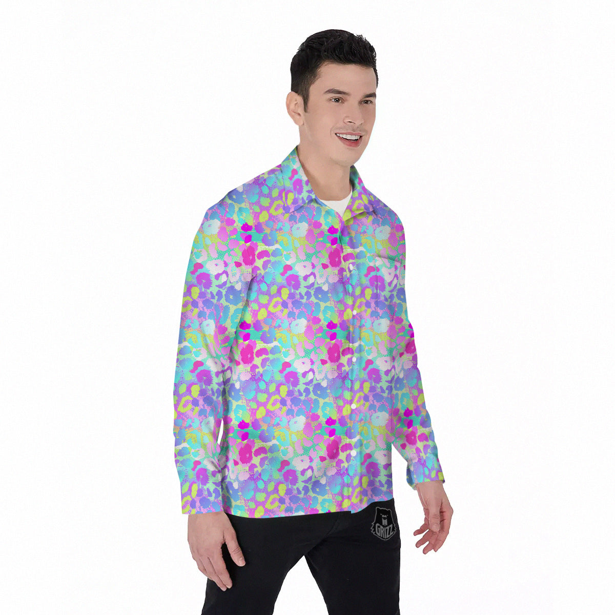 Abstract Leopard Tropical Pastel Print Pattern Men's Long Sleeve Shirts-grizzshop