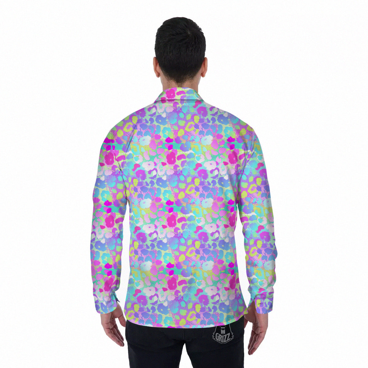 Abstract Leopard Tropical Pastel Print Pattern Men's Long Sleeve Shirts-grizzshop