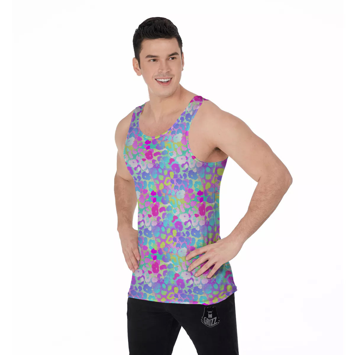 Abstract Leopard Tropical Pastel Print Pattern Men's Tank Top-grizzshop