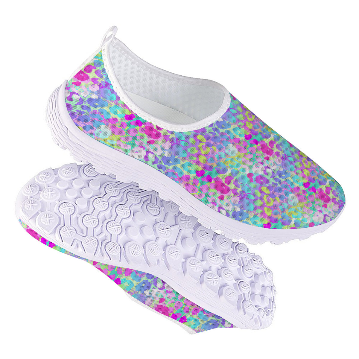 Abstract Leopard Tropical Pastel Print Pattern Nurse Shoes-grizzshop