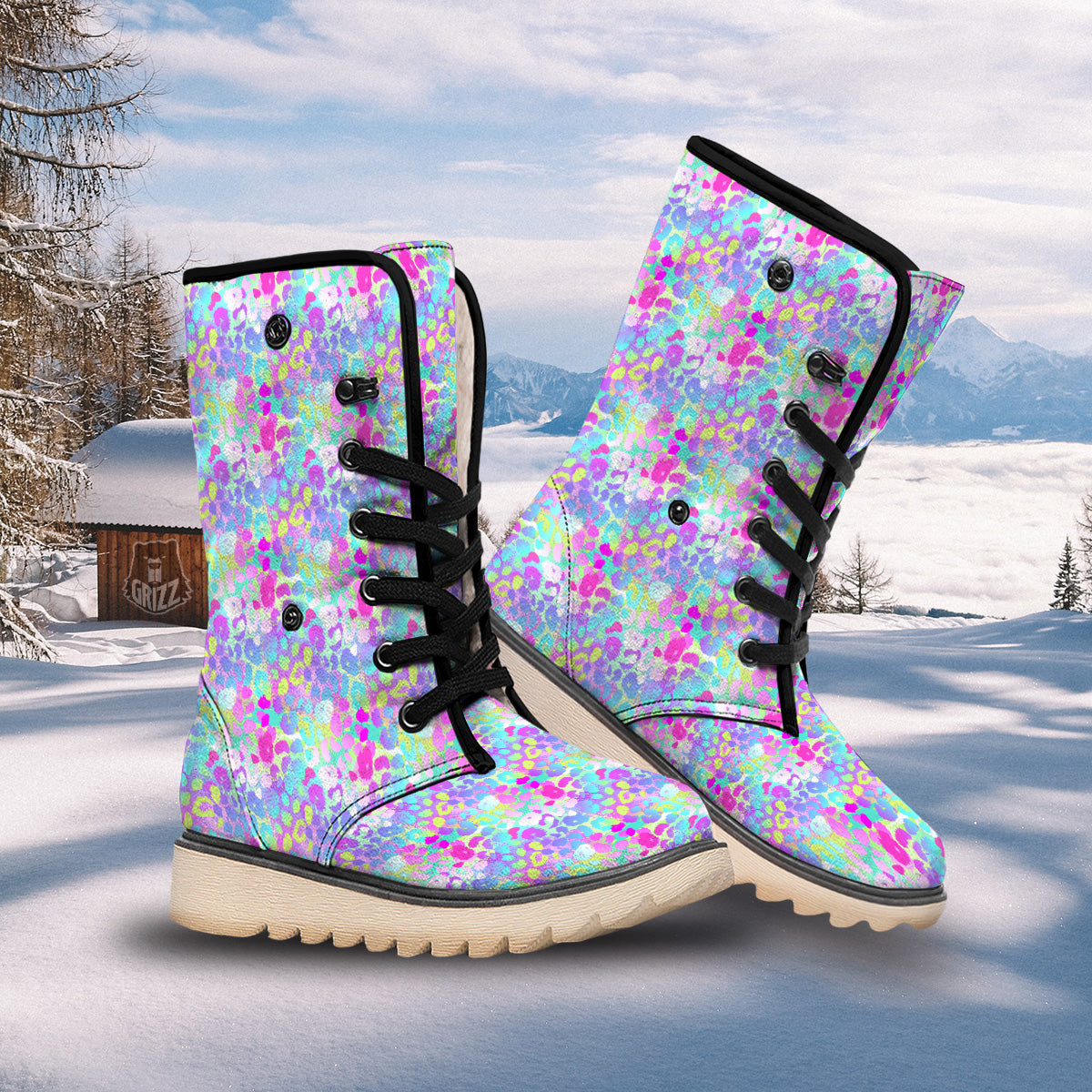 Abstract Leopard Tropical Pastel Print Pattern Snow Boots-grizzshop