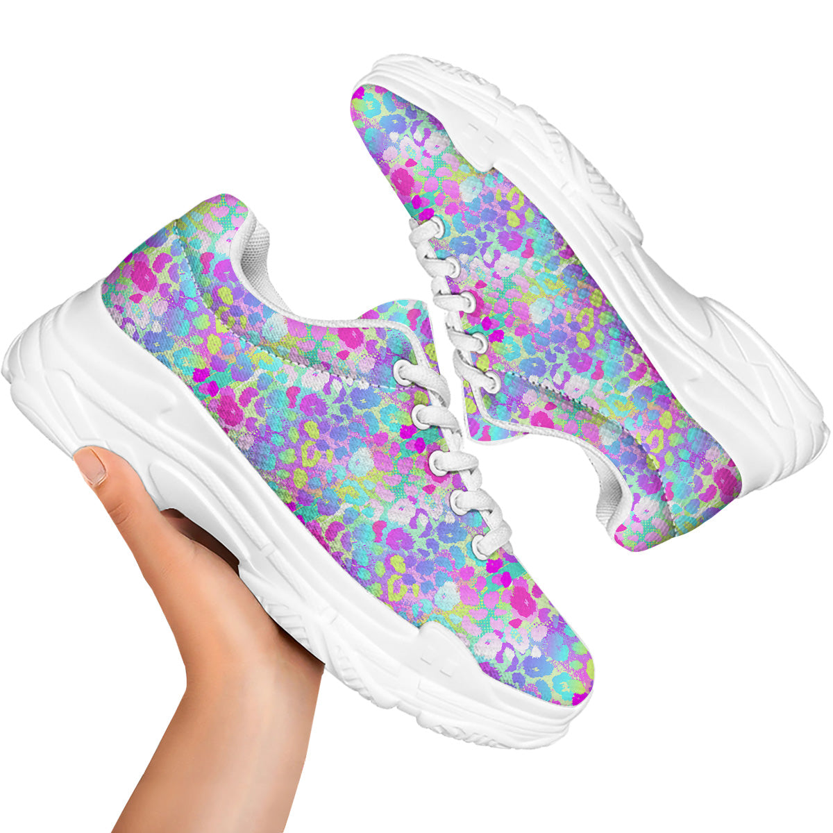 Abstract Leopard Tropical Pastel Print Pattern White Chunky Shoes-grizzshop