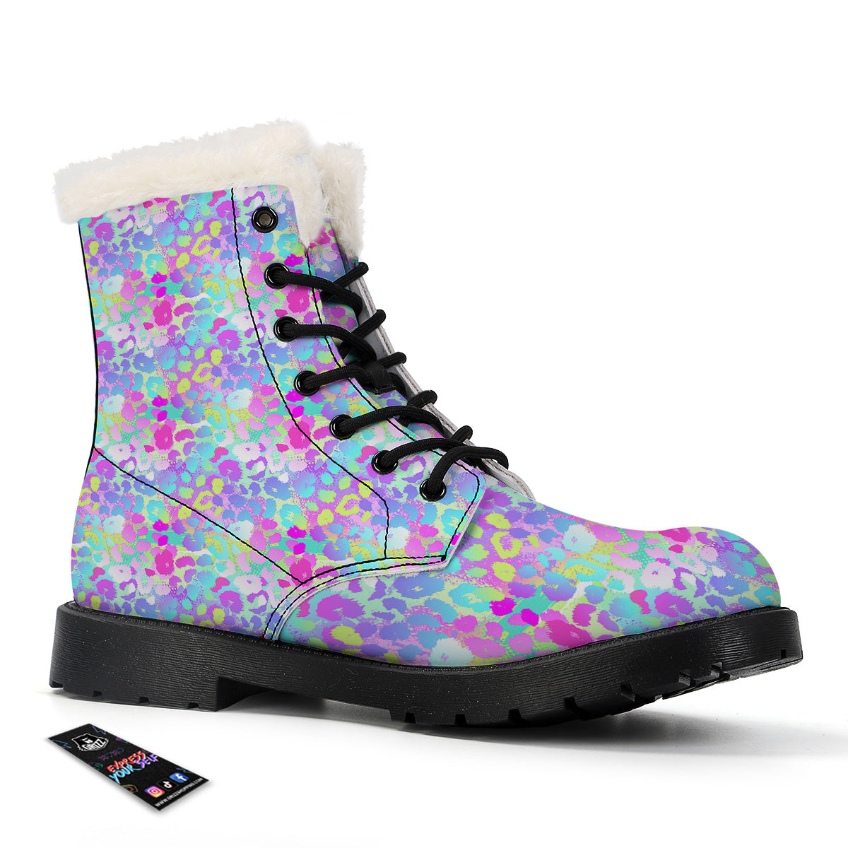 Abstract Leopard Tropical Pastel Print Pattern Winter Boots-grizzshop