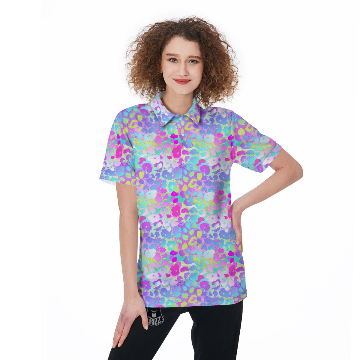 Abstract Leopard Tropical Pastel Print Pattern Women's Golf Shirts-grizzshop