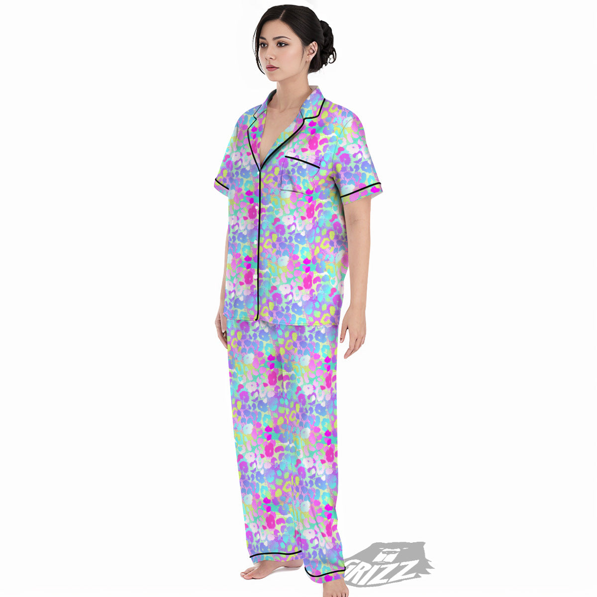 Abstract Leopard Tropical Pastel Print Pattern Women's Pajamas Set-grizzshop