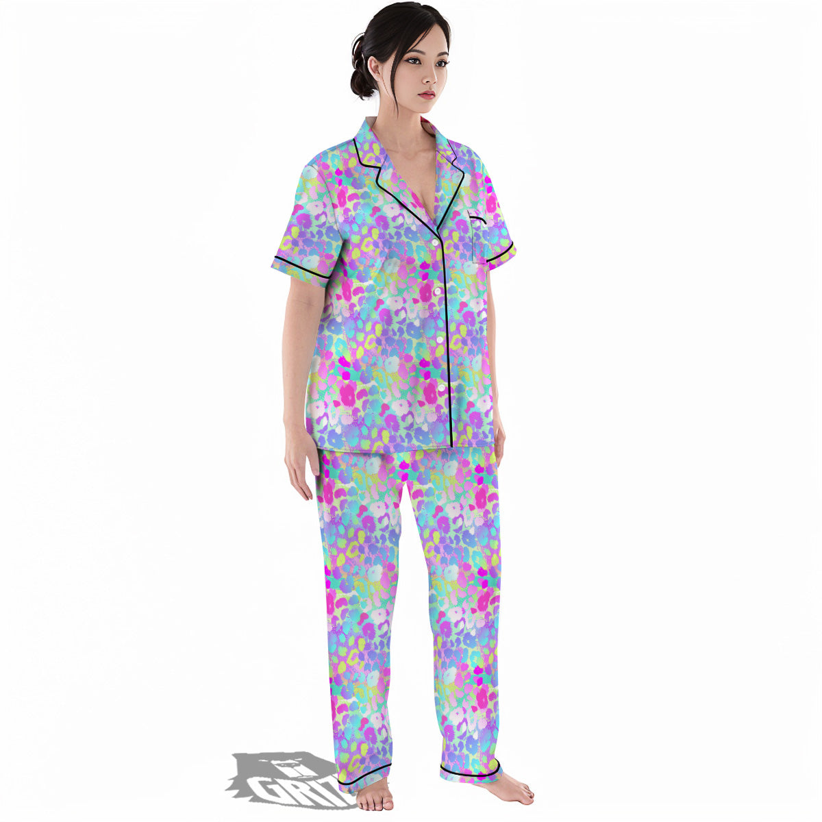 Abstract Leopard Tropical Pastel Print Pattern Women's Pajamas Set-grizzshop