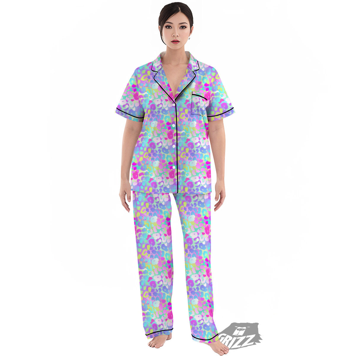 Abstract Leopard Tropical Pastel Print Pattern Women's Pajamas Set-grizzshop