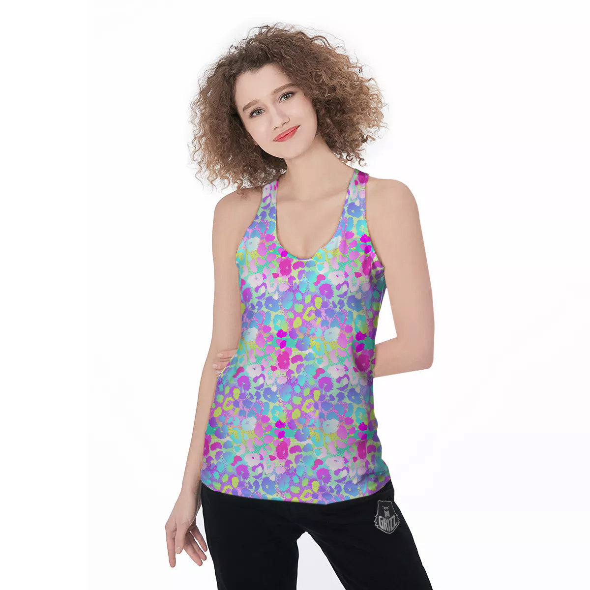 Abstract Leopard Tropical Pastel Print Pattern Women's Racerback Tank Top-grizzshop