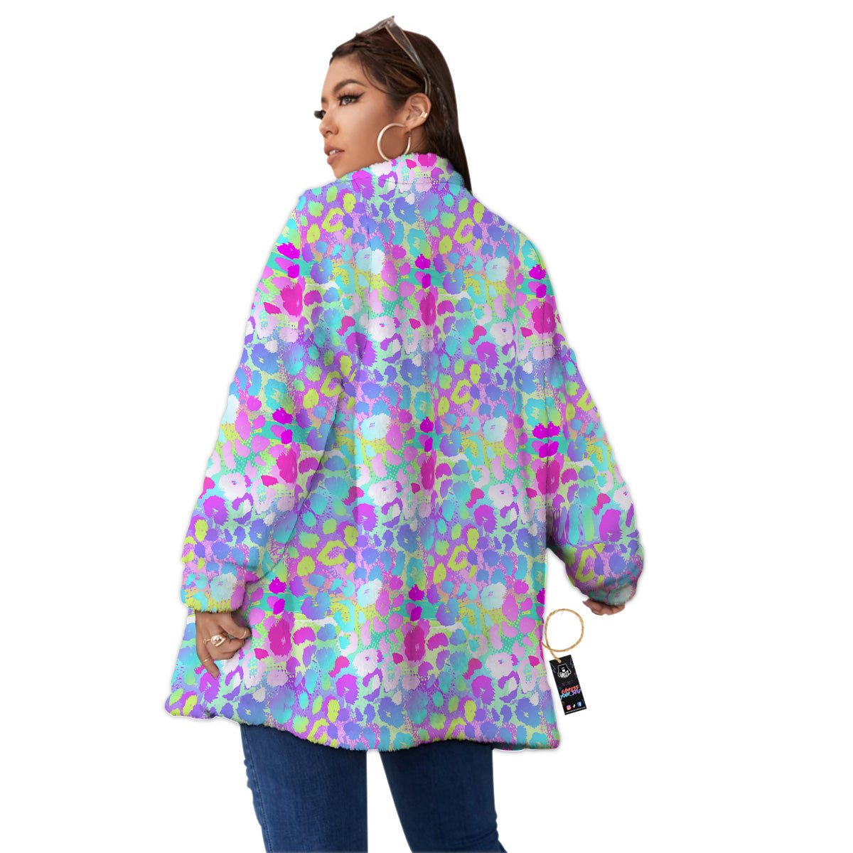 Abstract Leopard Tropical Pastel Print Pattern Women's Sherpa Jacket-grizzshop