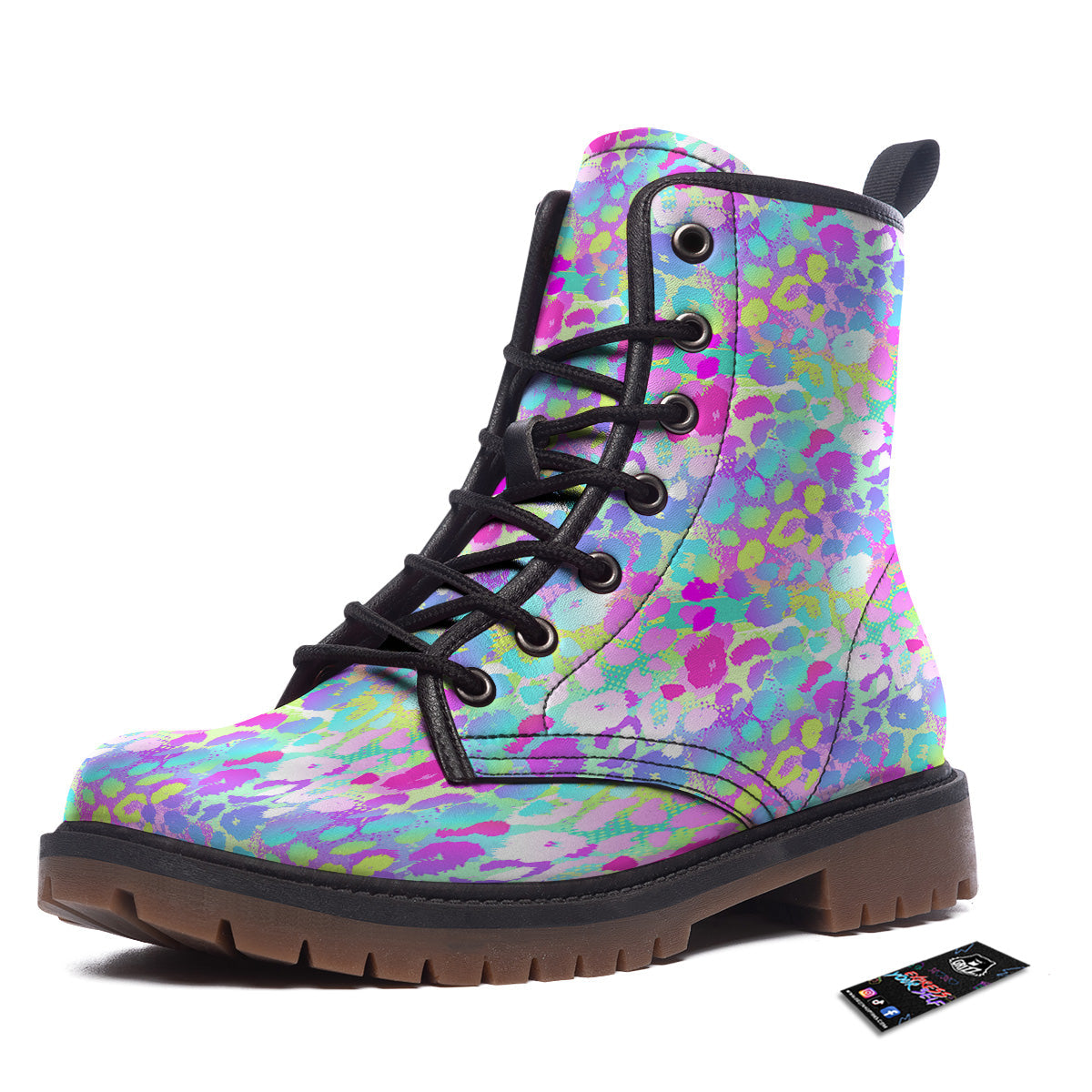 Abstract Leopard Tropical Pastel Print Pattern Work Boots-grizzshop