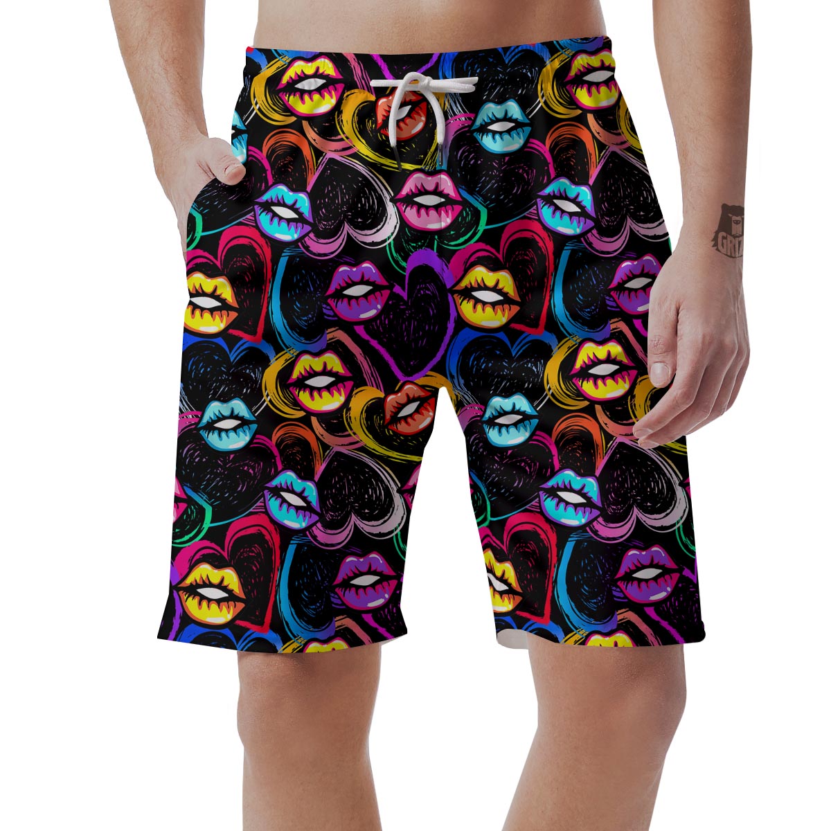 Abstract Lip Graffiti Print Men's Shorts-grizzshop