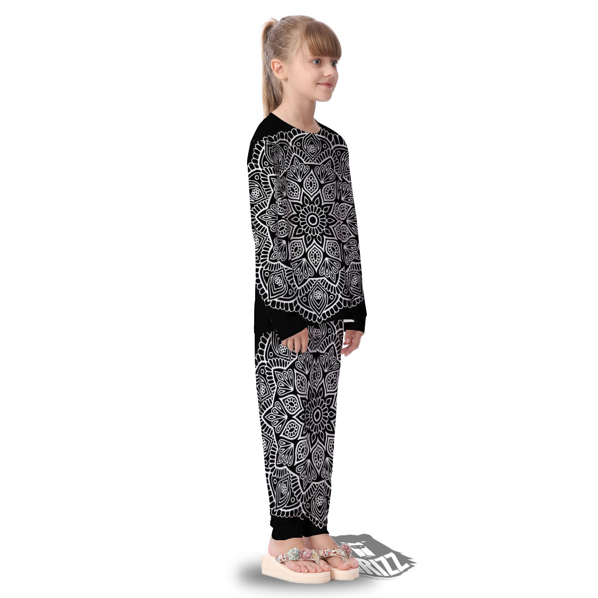 Abstract Mandala White And Black Print Kid's Pajamas-grizzshop