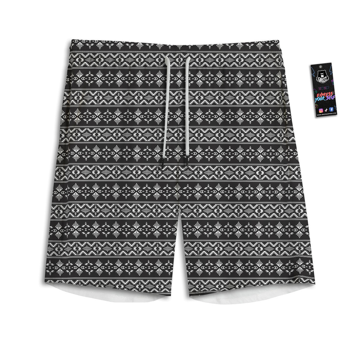 Abstract Navajo White And Black Print Men's Athletic Shorts