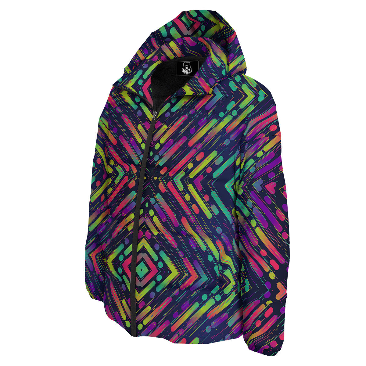 Abstract Neon Colorful Stripes Print Pattern Down Jacket-grizzshop