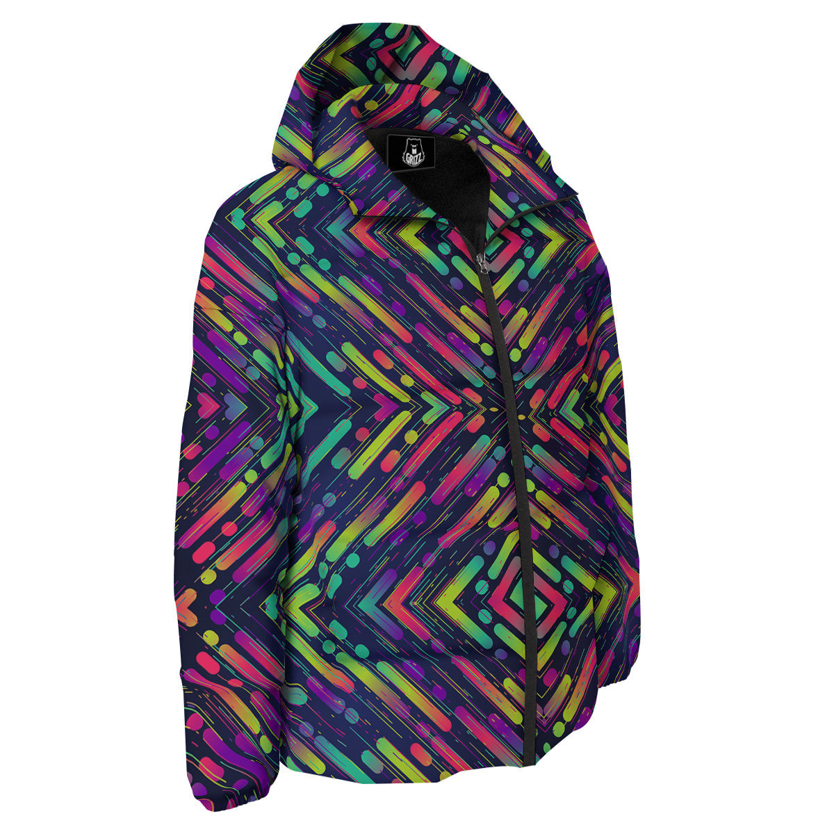 Abstract Neon Colorful Stripes Print Pattern Down Jacket-grizzshop
