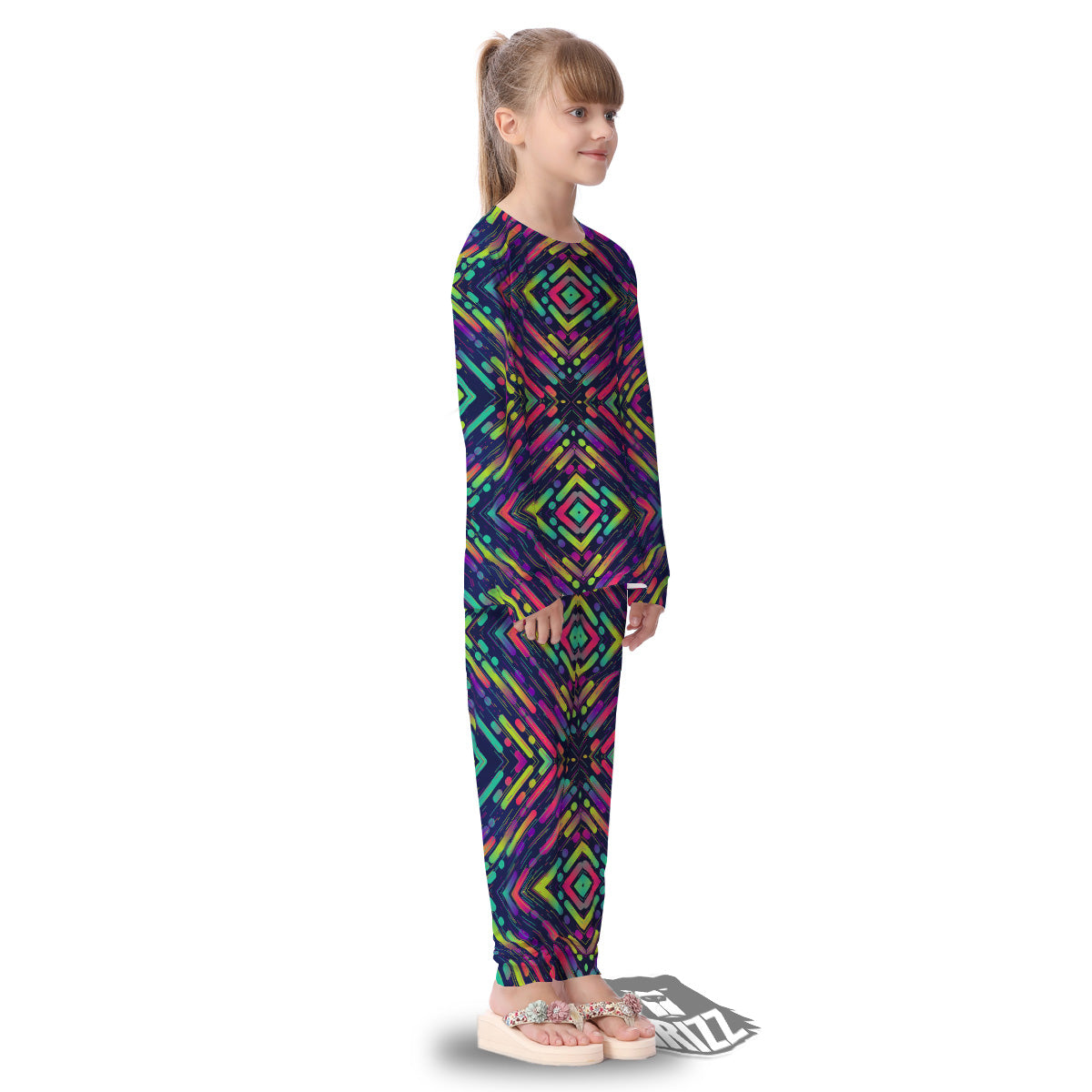 Abstract Neon Colorful Stripes Print Pattern Kid's Pajamas-grizzshop