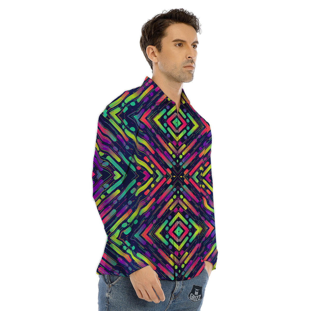 Abstract Neon Colorful Stripes Print Pattern Men's Dress Shirts-grizzshop