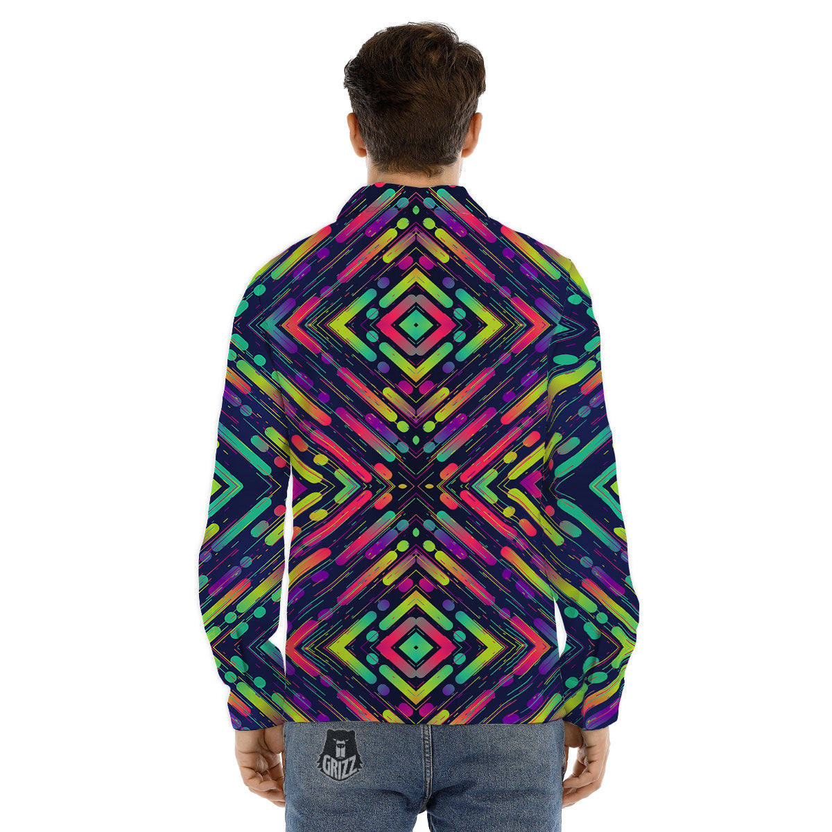 Abstract Neon Colorful Stripes Print Pattern Men's Dress Shirts-grizzshop