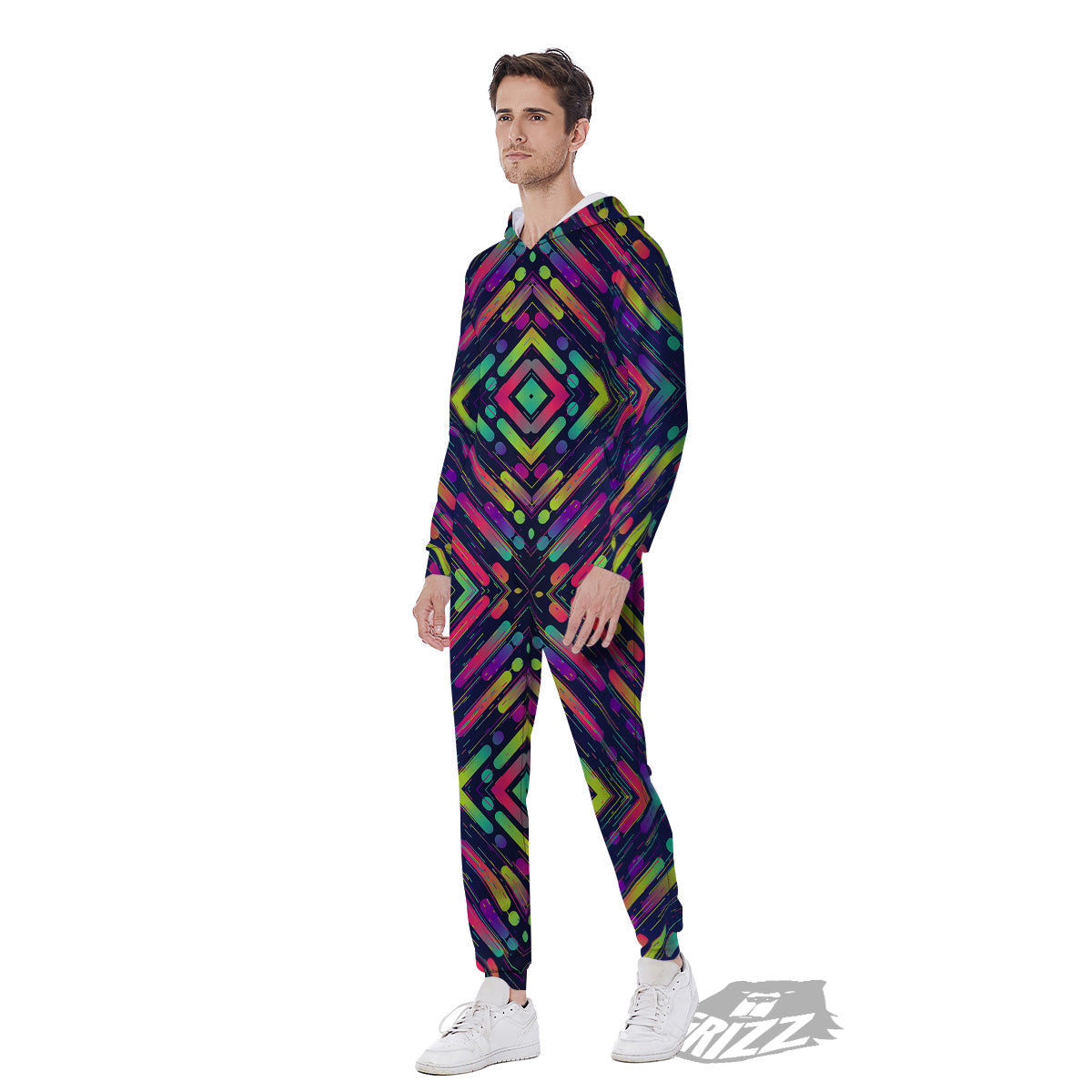 Abstract Neon Colorful Stripes Print Pattern Men's Jumpsuit-grizzshop
