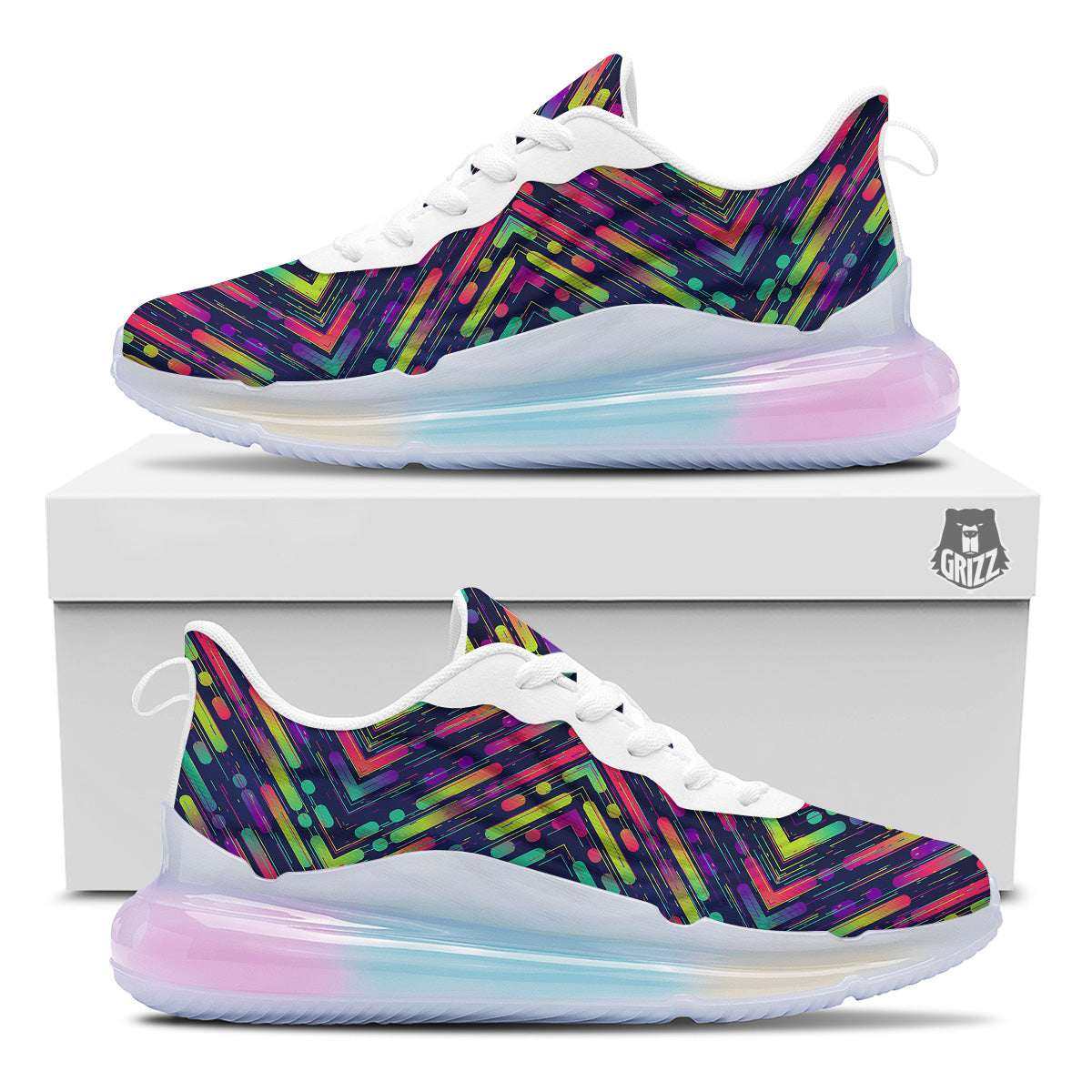 Abstract Neon Colorful Stripes Print Pattern Running Sneakers-grizzshop