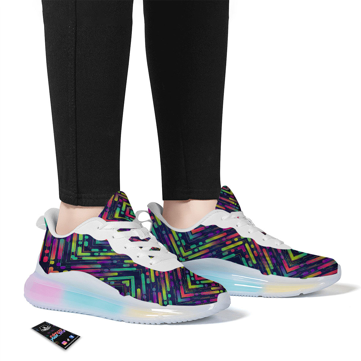 Abstract Neon Colorful Stripes Print Pattern Running Sneakers-grizzshop