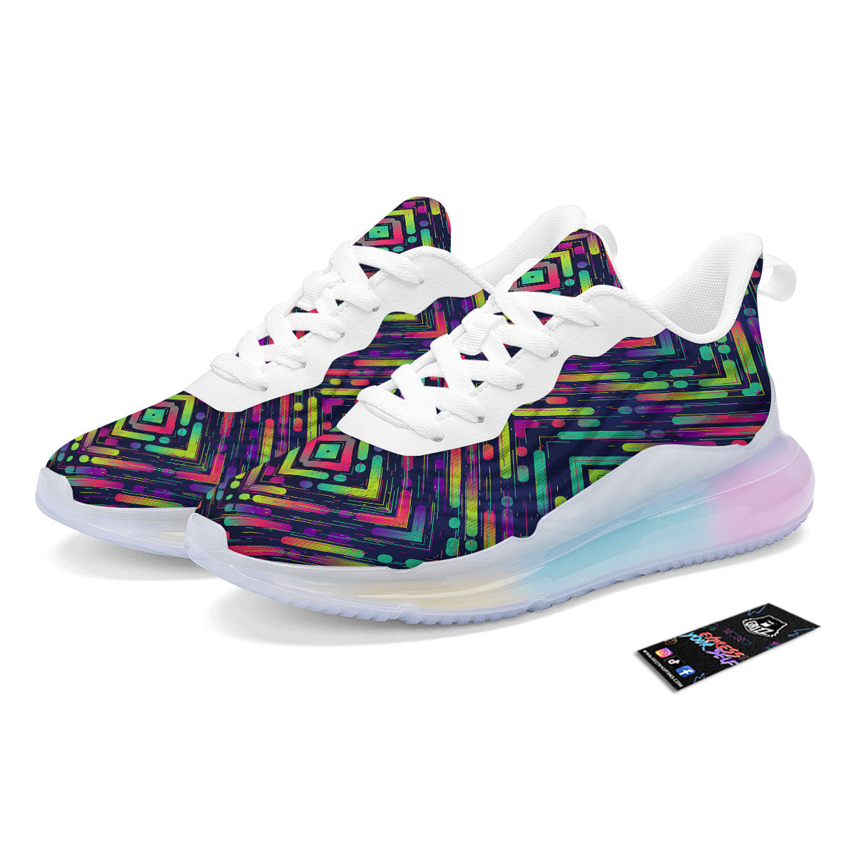 Abstract Neon Colorful Stripes Print Pattern Running Sneakers-grizzshop