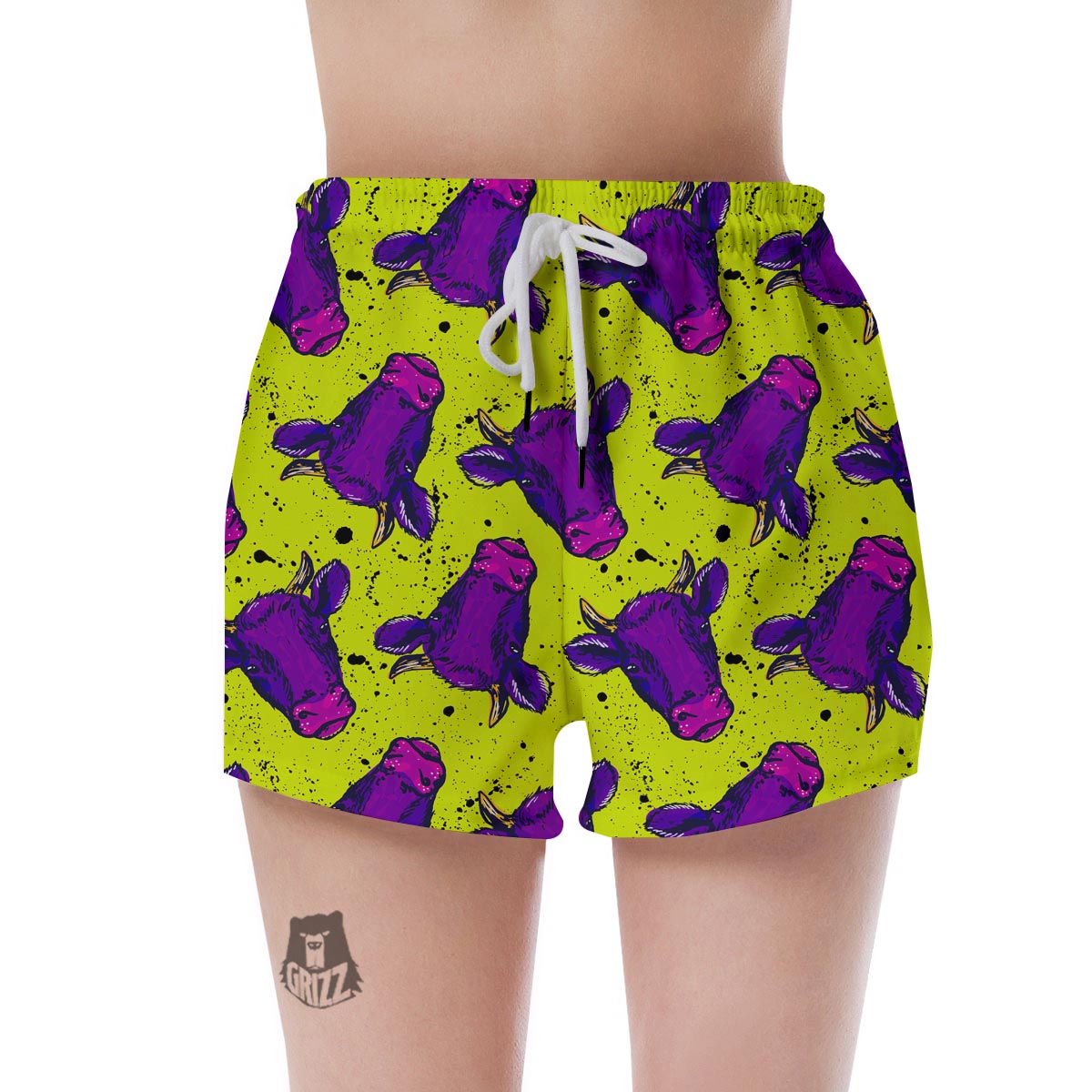 Abstract Neon Cow Print Women's Shorts-grizzshop