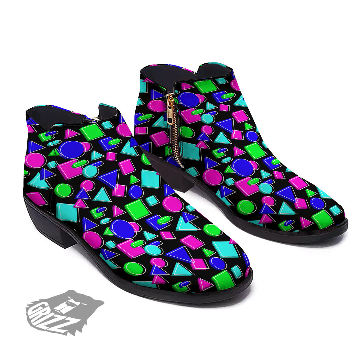 Abstract Neon Geometric Print Pattern Ankle Boots-grizzshop