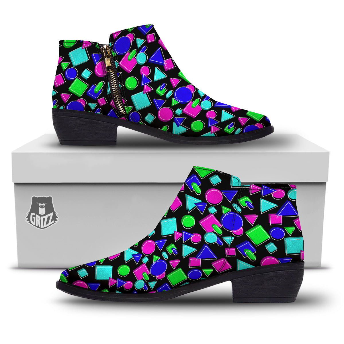 Abstract Neon Geometric Print Pattern Ankle Boots-grizzshop
