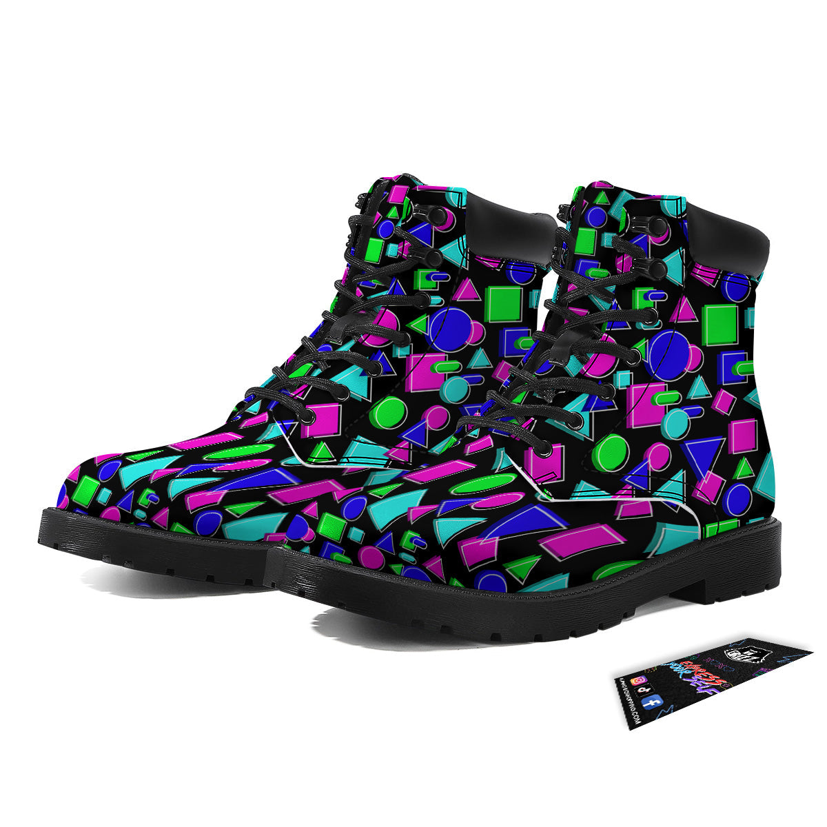 Abstract Neon Geometric Print Pattern Boots-grizzshop