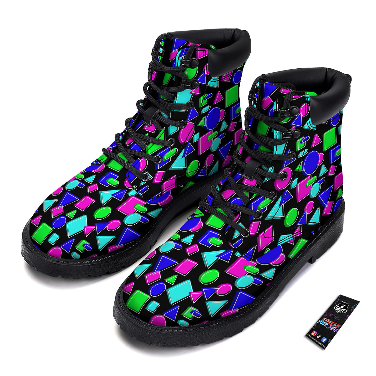 Abstract Neon Geometric Print Pattern Boots-grizzshop