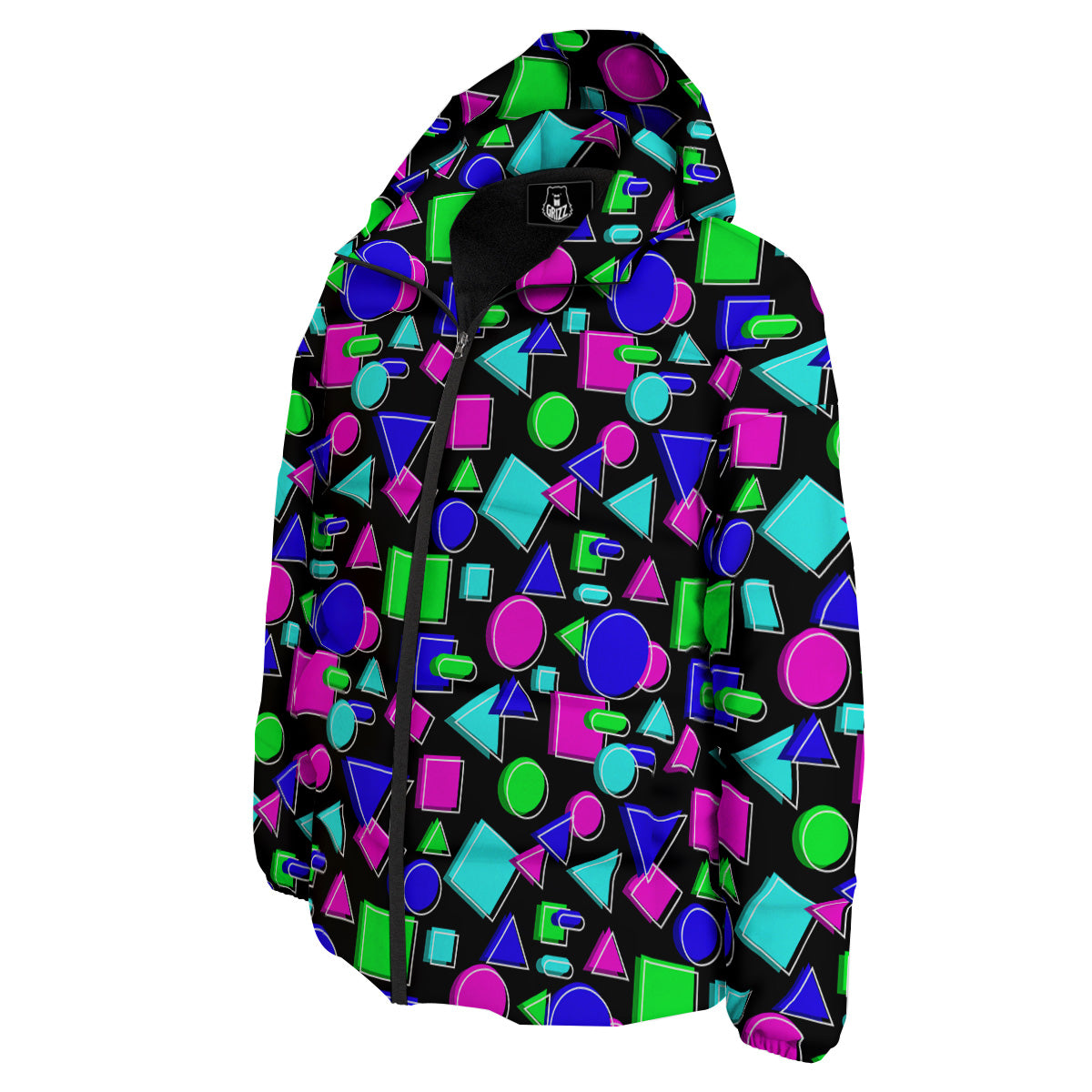 Abstract Neon Geometric Print Pattern Down Jacket-grizzshop