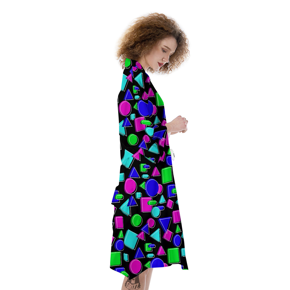 Abstract Neon Geometric Print Pattern Kimono-grizzshop