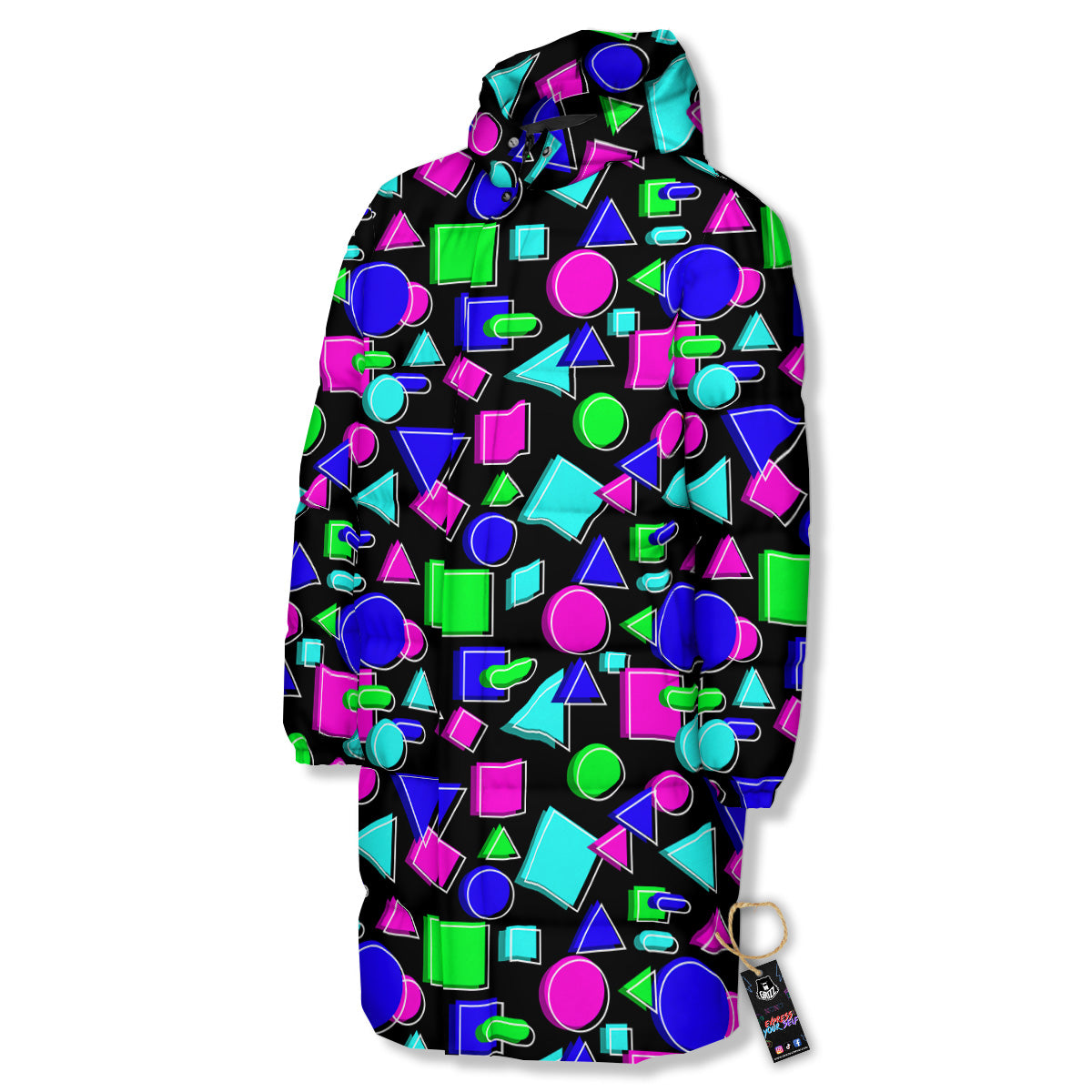 Abstract Neon Geometric Print Pattern Long Down Jacket-grizzshop
