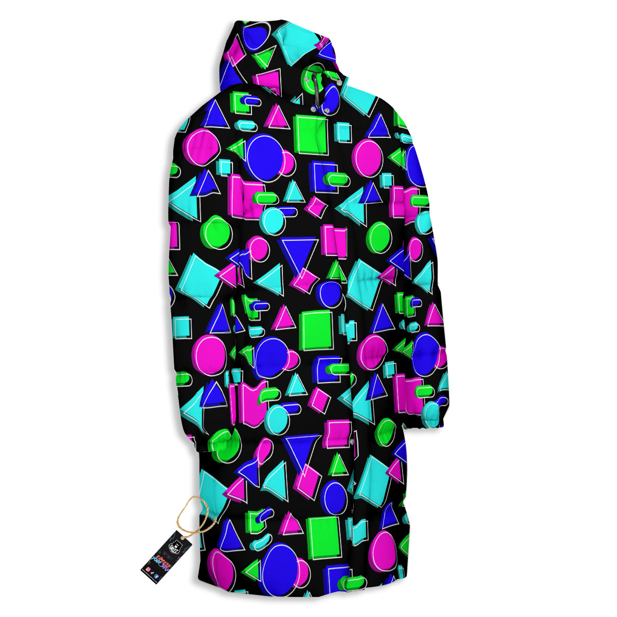 Abstract Neon Geometric Print Pattern Long Down Jacket-grizzshop
