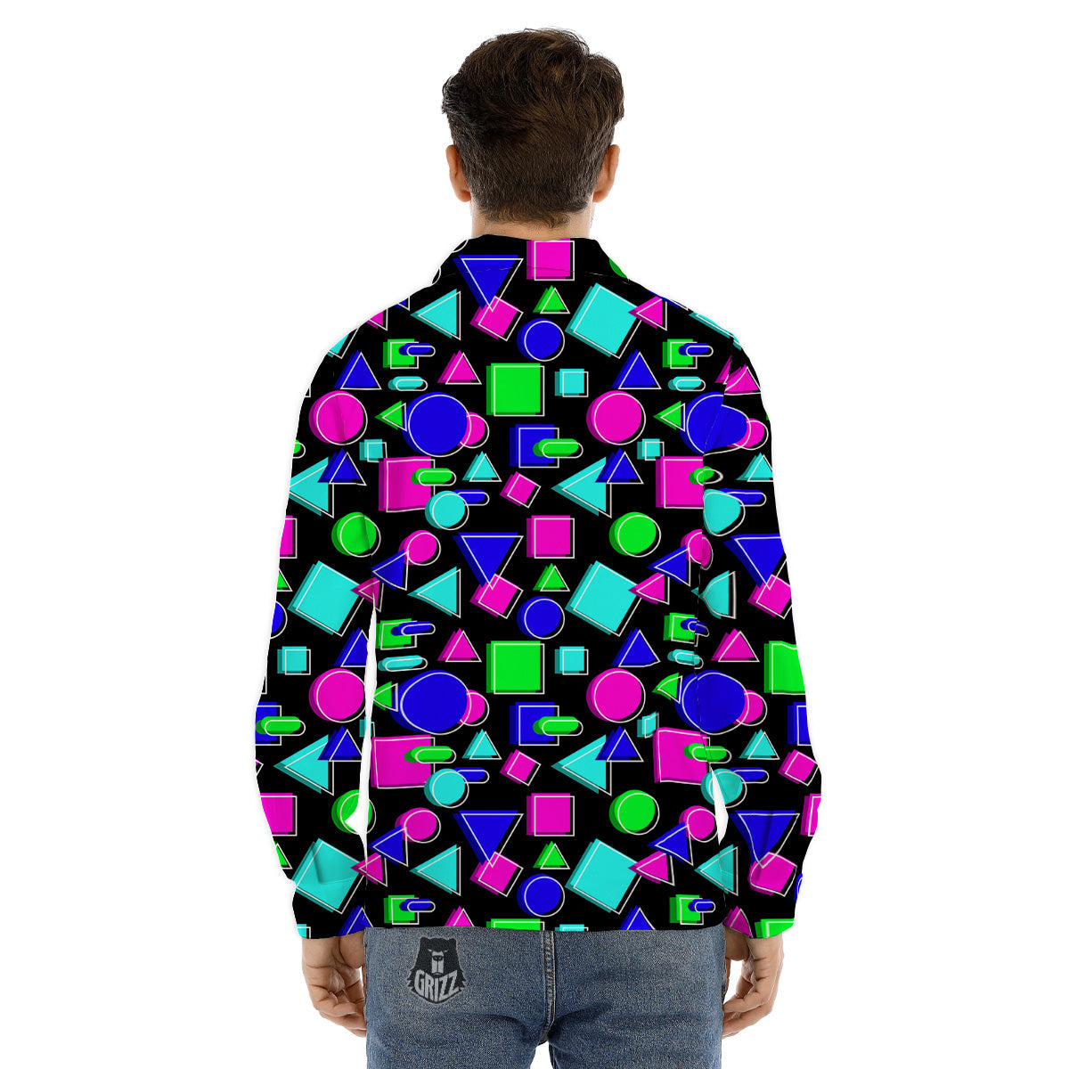 Abstract Neon Geometric Print Pattern Men's Dress Shirts-grizzshop