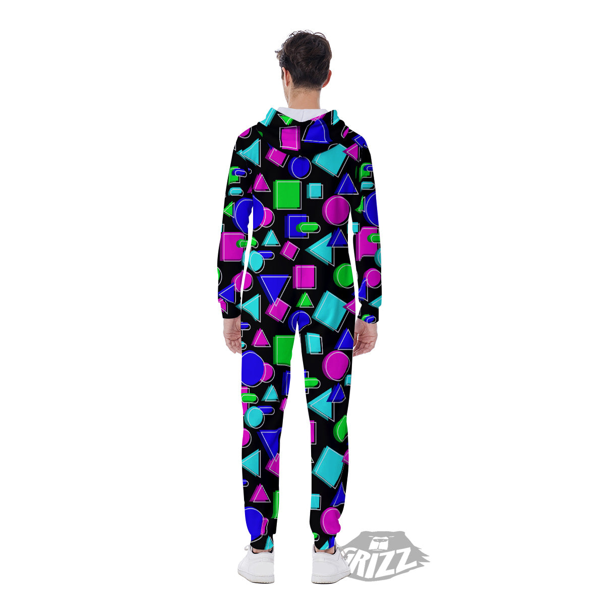 Abstract Neon Geometric Print Pattern Men's Jumpsuit-grizzshop
