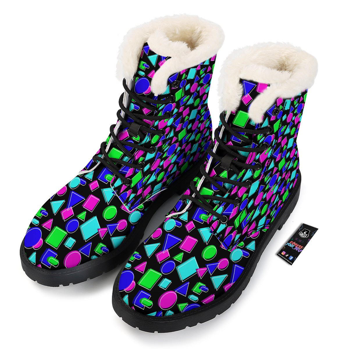 Abstract Neon Geometric Print Pattern Winter Boots-grizzshop