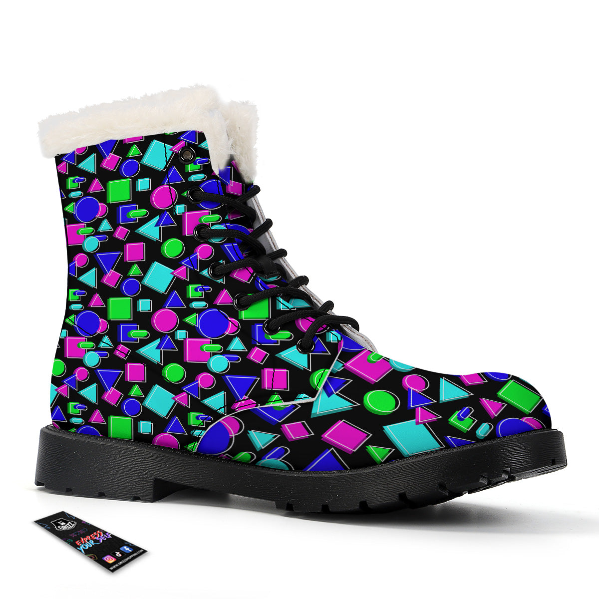 Abstract Neon Geometric Print Pattern Winter Boots-grizzshop