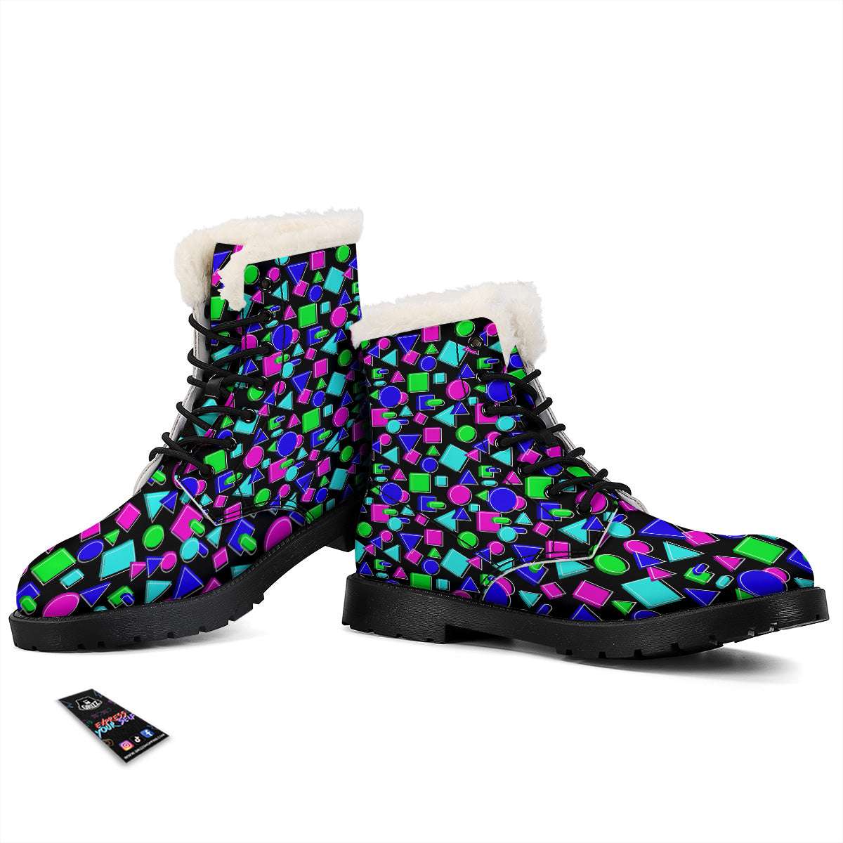 Abstract Neon Geometric Print Pattern Winter Boots-grizzshop